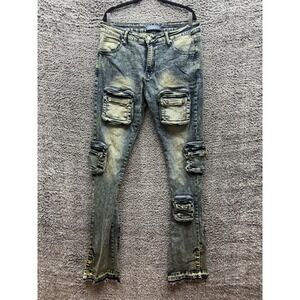 Pheelings Men’s Acid Wash Bootcut Cargo Jeans size 34-35 waist - inseam 38